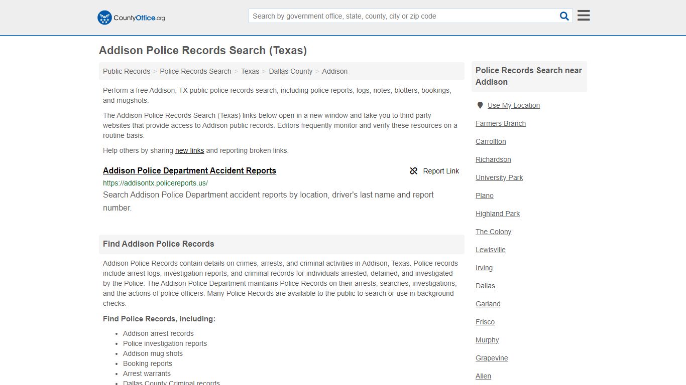 Addison Police Records Search (Texas) - County Office